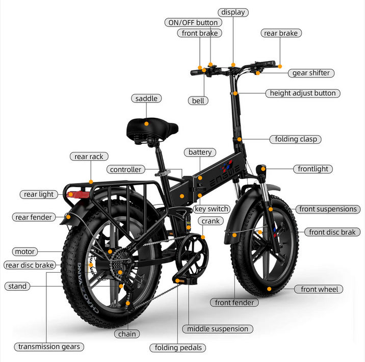 ENGWE ENGINE X Foldable Electric Bike Full Suspension - Top Speed 15.5mph | 62mi Range | 55Nm Torque | 250W Power