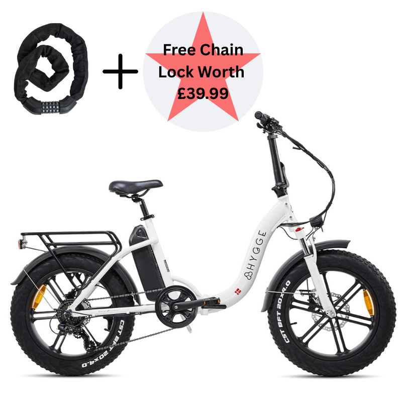 HYGGE Vester Step All Terrain Foldable Fat Tyres Electric Bike - Top Speed 15.5mph | 50mi Range | 48V Battery | 250W Power - Heron White