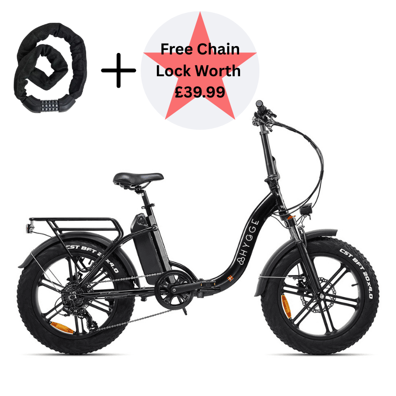 HYGGE Vester Step All Terrain Foldable Fat Tyres Electric Bike- Top Speed 15.5mph | 50mi Range | 48V Battery | 250W Power - Onyx Black