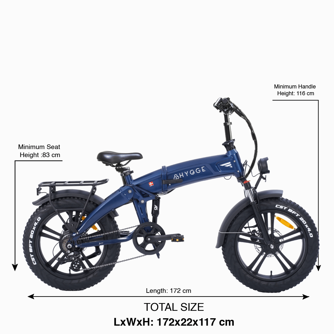 HYGGE SORO Foldable Fat Tyre Electric Bike - Top Speed 15.5mph | 43mi Range | 48V 14Ah Battery | 250W Power - Hub Motor