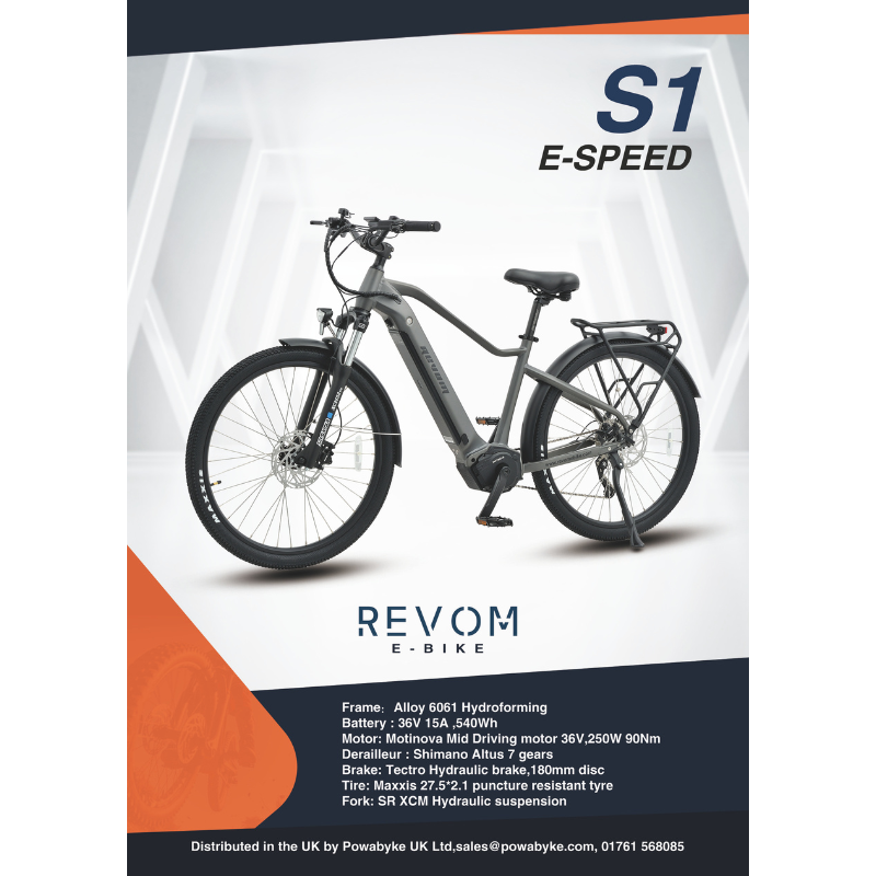 REVOM S1 ATB Mid Drive E-Bike Dark Grey 250w 15.5mph 90Nm
