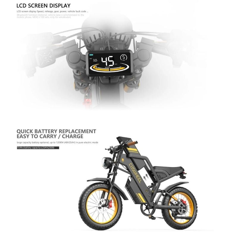 COSWHEEL GT20 Electric Bike 20" - 80Nm Torque | Top Speed 28mph | 87mi Range | 1000W Power