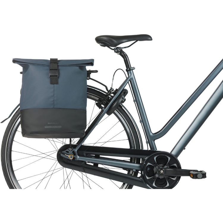 Navy/Black Double Bike Pannier on white background