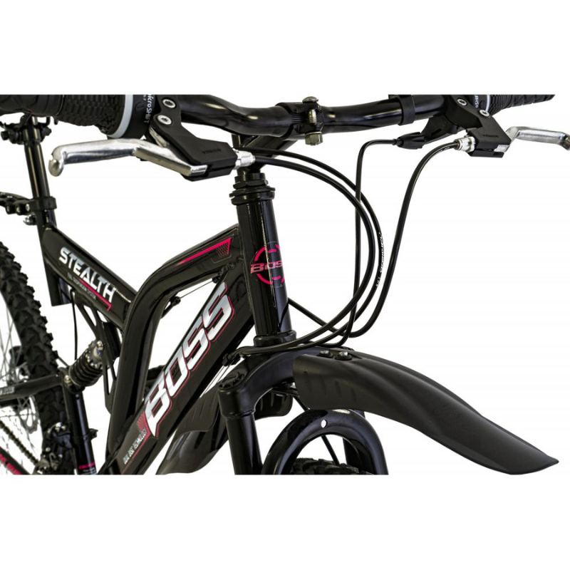 Boss Stealth 26” Mountain Bike Black/Pink – 21 Speed Full Suspension MTB with Disc Brakes | UK