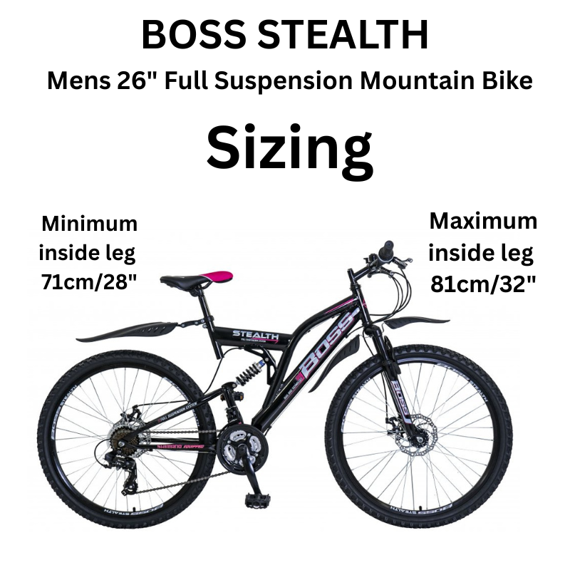 Boss Stealth 26” Mountain Bike Black/Pink – 21 Speed Full Suspension MTB with Disc Brakes | UK
