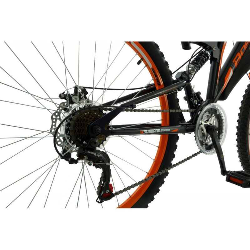 Close-up of a bicycle's rear wheel and gear system on a white background