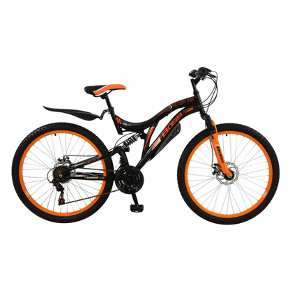 Black and orange bicycle on a white background