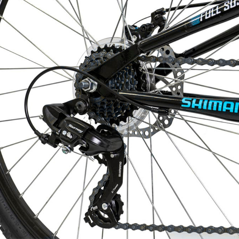 Boss Stealth 26” Mountain Bike Black/Blue – 21 Speed Full Suspension MTB with Disc Brakes | UK