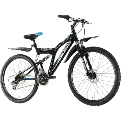 Boss Stealth 26” Mountain Bike Black/Blue – 21 Speed Full Suspension MTB with Disc Brakes | UK