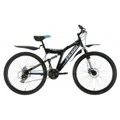 Boss Stealth 26” Mountain Bike Black/Blue – 21 Speed Full Suspension MTB with Disc Brakes | UK