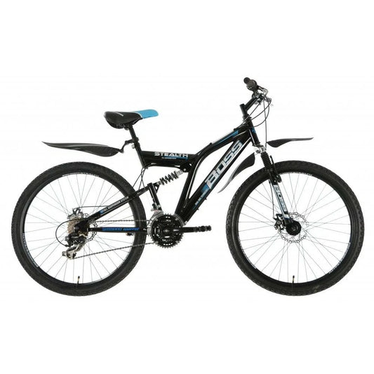 Boss Stealth 26” Mountain Bike Black/Blue – 21 Speed Full Suspension MTB with Disc Brakes | UK