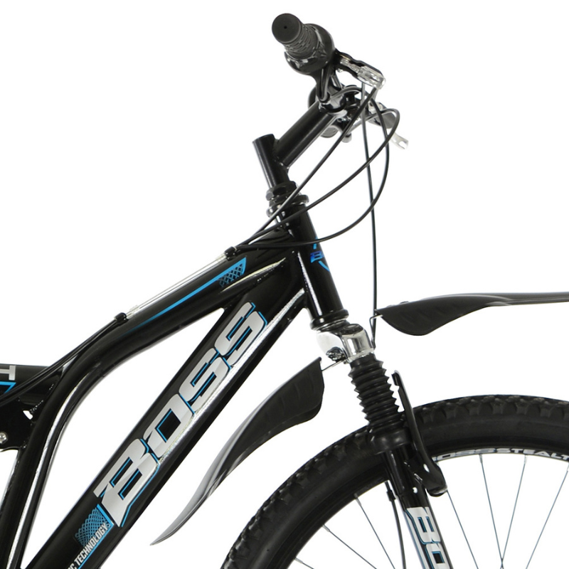 Boss Stealth 26” Mountain Bike Black/Blue – 21 Speed Full Suspension MTB with Disc Brakes | UK