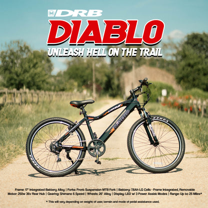 DALLINGRIDGE Diablo Hard Tail Electric Mountain Bike - Top Speed 15.5mph | 25mi Range | 250W Power