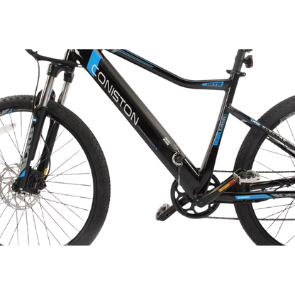 Black bicycle with 'Coniston' branding on a white background