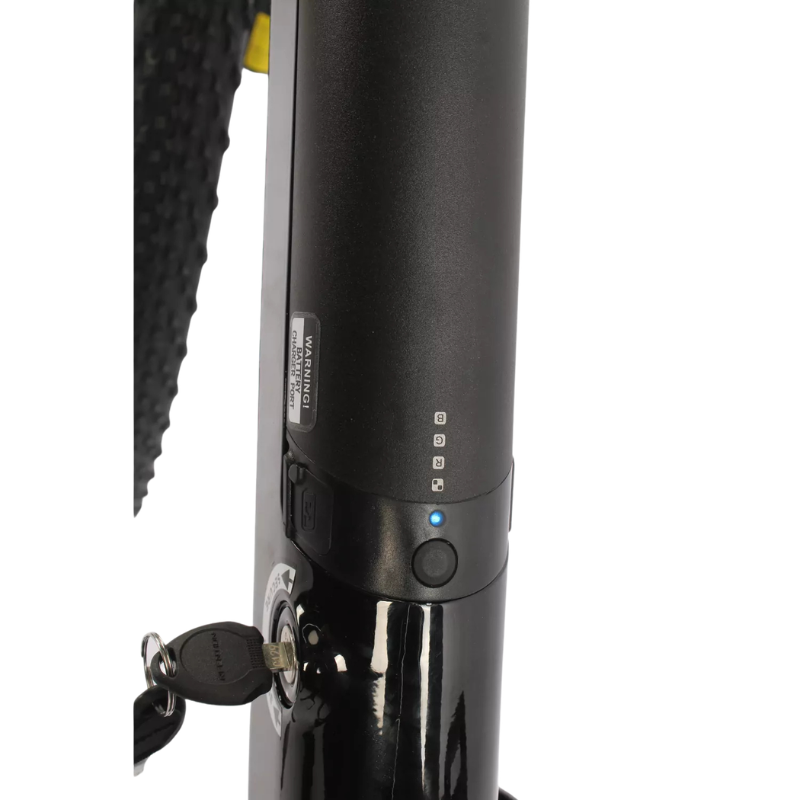 Close-up of a bicycle battery on a white background