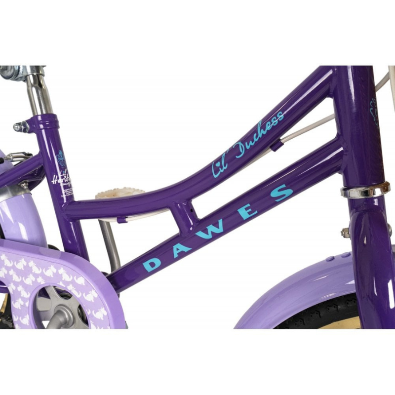 Purple bicycle frame with 'Dawes' branding on a white background