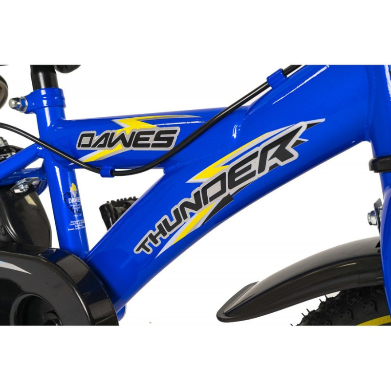 Blue children's bike with 'Dawes' branding on a white background