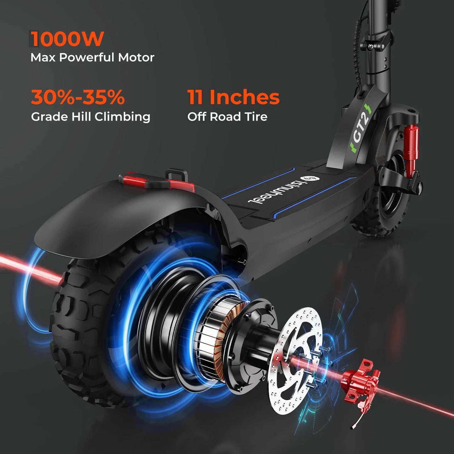 iSCOOTER GT2 Off Road Electric Scooter Top Speed 28mph 37mile Range 1200W