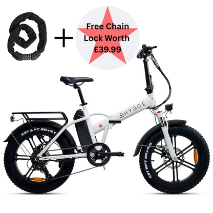 HYGGE Vester Foldable All Terrain Fat Tyre Electric Bike - Top Speed 15.5mph | 50mi Range | 48V Battery | 250W Hub Motor - Heron White