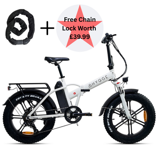 HYGGE Vester Foldable All Terrain Fat Tyre Electric Bike - Top Speed 15.5mph | 50mi Range | 48V Battery | 250W Hub Motor - Heron White