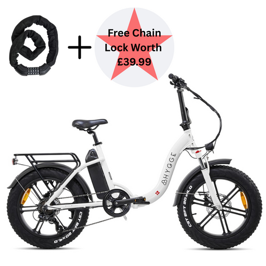 HYGGE Vester Step All Terrain Foldable Fat Tyres Electric Bike - Top Speed 15.5mph | 50mi Range | 48V Battery | 250W Power - Heron White