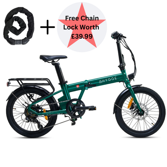 HYGGE VIRUM 2025 Lightweight Foldable Electric Bike - 36V Battery | Top Speed 15.5mph | 37mi Range | 250W Power | British Racing Green