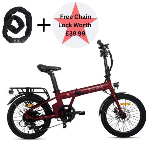 HYGGE VIRUM 2025 Lightweight Foldable Electric Bike - 36V Battery | Top Speed 15.5mph | 37mi Range | 250W Power - British Sangria Red