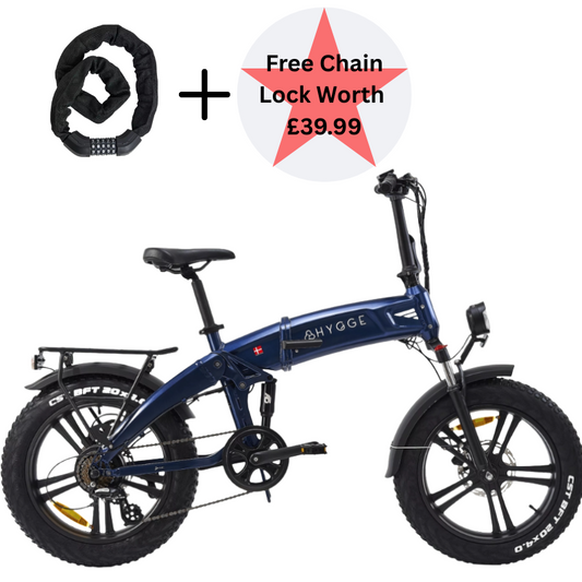 HYGGE SORO Foldable Fat Tyre Electric Bike - Top Speed 15.5mph | 43mi Range | 48V 14Ah Battery | 250W Power - Hub Motor