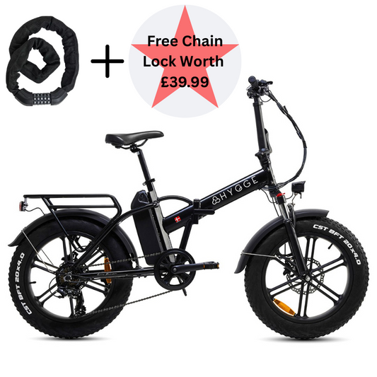 HYGGE Vester Foldable Fat Tyre All Terrain Electric Bike - Top Speed 15.5mph | 46mi Range | 48V Battery | Hub Motor | 250W Power - Onyx Black