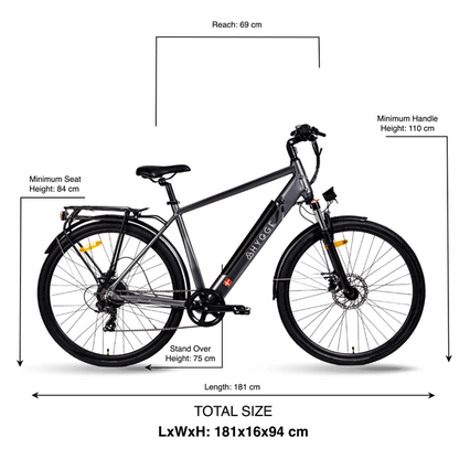 HYGEE AARHUS Urban Explorer Crossbar Electric Bike - Top Speed 15.5mph | 50mi Range | 250W Power - Graphite Grey