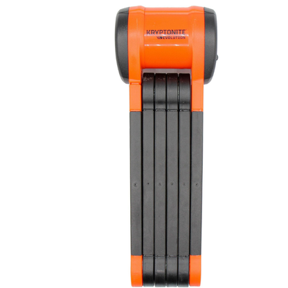 Black and orange Kryptonite-Evolution-790-folding-lock folded, close up on a white background