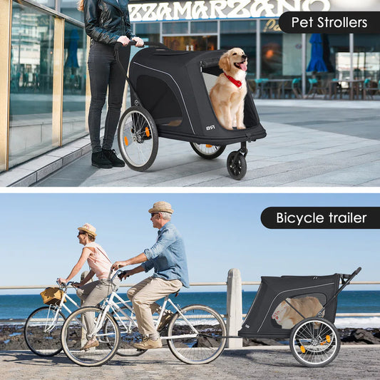 Beberoad R8 Large Dog Stroller & Bike Trailer – Foldable Pet Pushchair for Large Pets Non electric bikes only