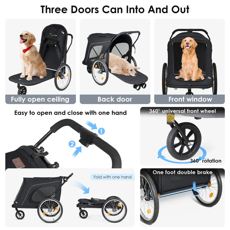 Beberoad R8 Large Dog Stroller & Bike Trailer – Foldable Pet Pushchair for Large Pets Non electric bikes only