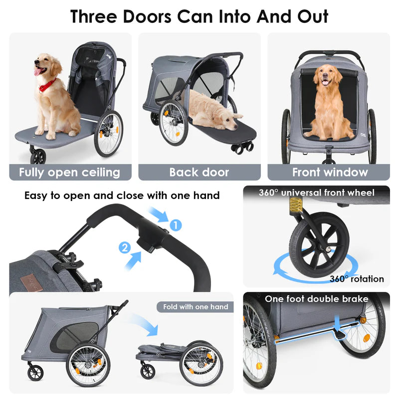 Beberoad R8 Large Dog Stroller & Bike Trailer – Foldable Pet Pushchair for Large Pets Non electric bikes only
