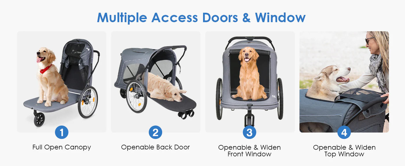 Beberoad R8 Large Dog Stroller & Bike Trailer – Foldable Pet Pushchair for Large Pets Non electric bikes only