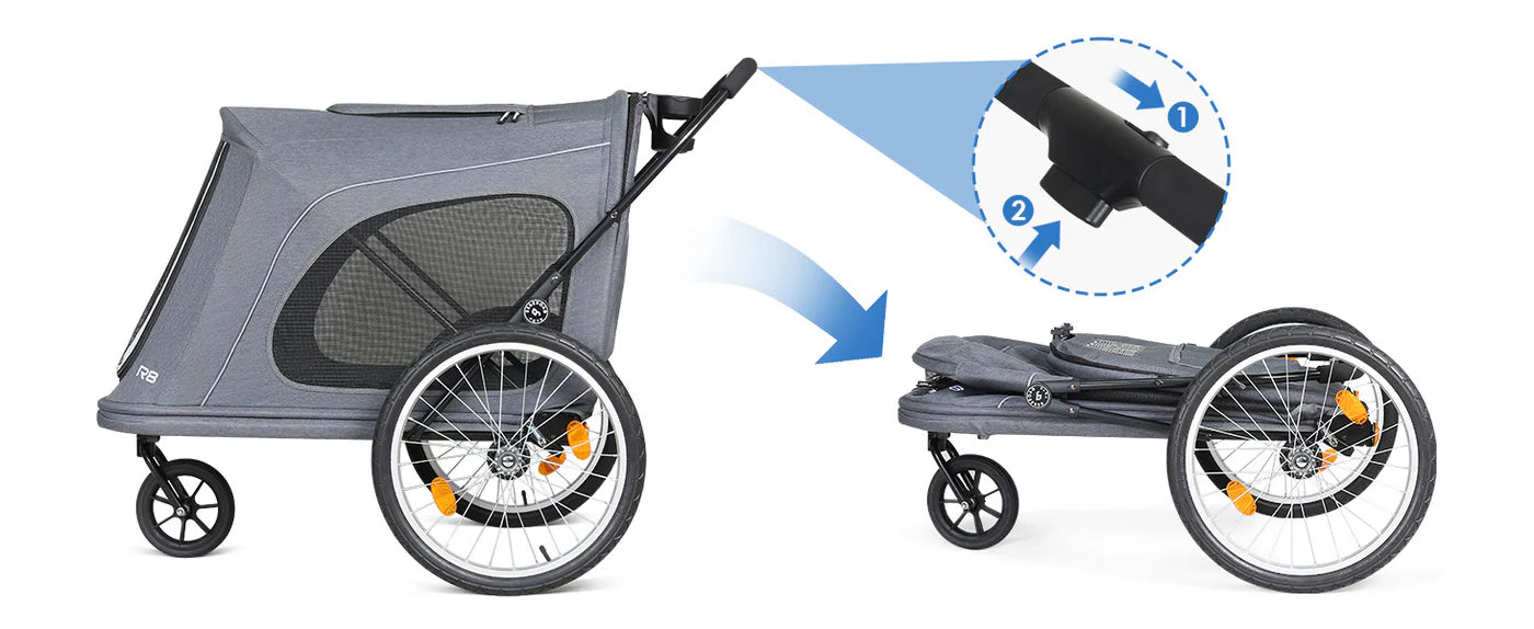 Beberoad R8 Large Dog Stroller & Bike Trailer – Foldable Pet Pushchair for Large Pets Non electric bikes only