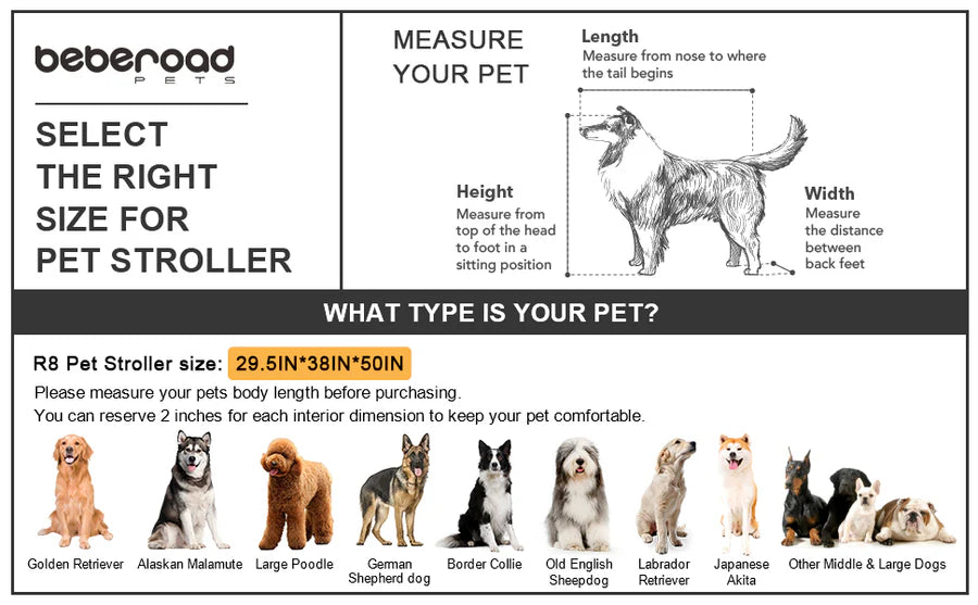 Beberoad R8 Large Dog Stroller & Bike Trailer – Foldable Pet Pushchair for Large Pets Non electric bikes only