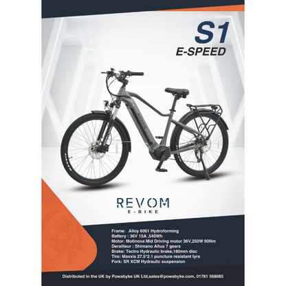 REVOM S1 ATB Mid Drive E-Bike Dark Grey 250w 15.5mph 90Nm