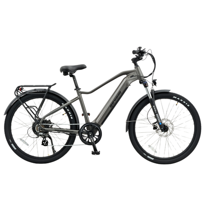Revom U2 electric bike with aluminium frame, Shimano 7-speed gears and Maxxis tyres on urban road