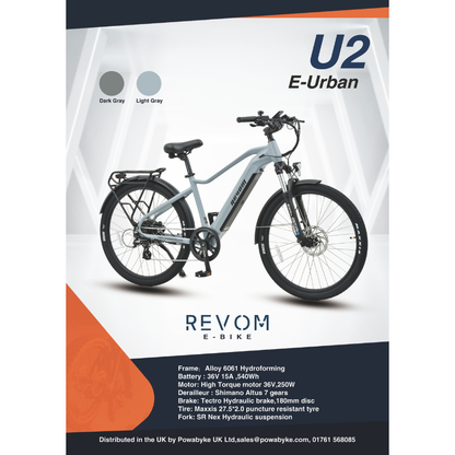 Revom U2 Electric Bike – 250W Hybrid E-Bike with 55+ Mile Range & Suspension