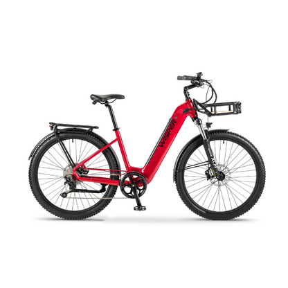 WISPER Wayfarer H7 Step-Through Electric Bike - Top Speed 15.5mph | 60-90mil Range | Hi Torque Hub-Drive | 250W Power - Red