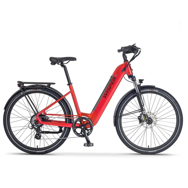 WISPER Wayfarer H7 Step-Through Electric Bike - Top Speed 15.5mph | 60-90mil Range | Hi Torque Hub-Drive | 250W Power - Red