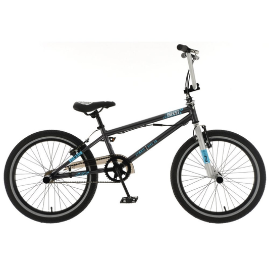 Black Zombie Infest BMX bicycle with blue accents on a white background