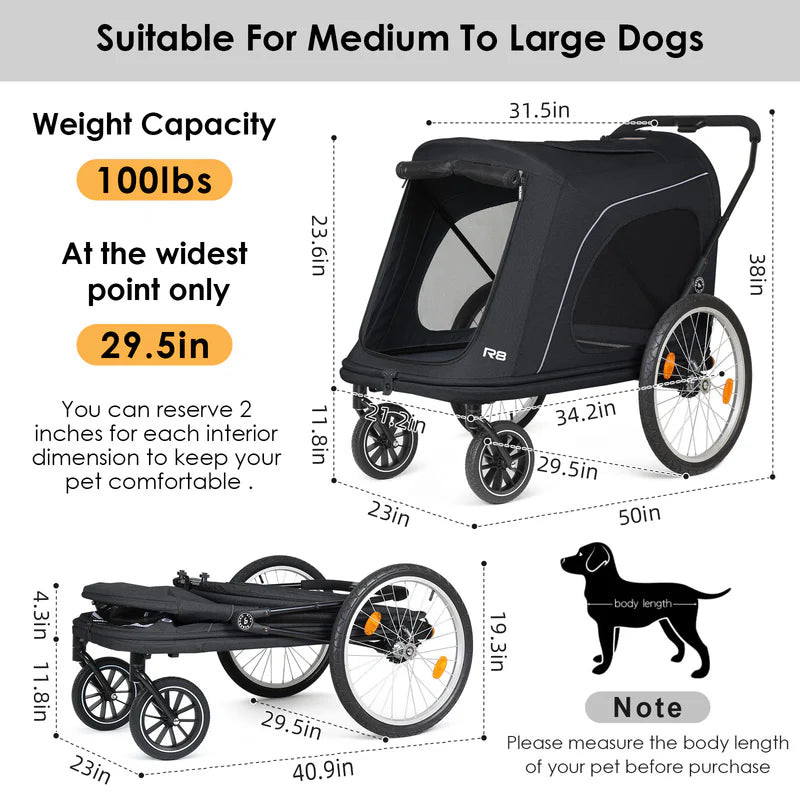 Beberoad R8 Large Dog Stroller & Bike Trailer – Foldable Pet Pushchair for Large Pets Non electric bikes only