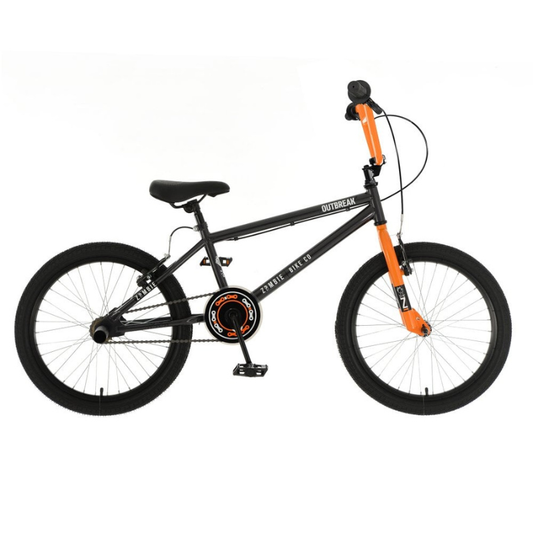 Black and orange Zombie Outbreak BMX bicycle on a white background